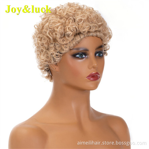 Women's Wholesale Prices Ladies Hair Wig With Bangs Blond Party Free Part Blonde Natural Straight Pixie Cut Short Synthetic Wigs